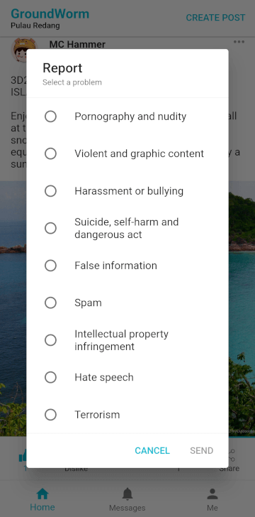 Report a post on GroundWorm App
